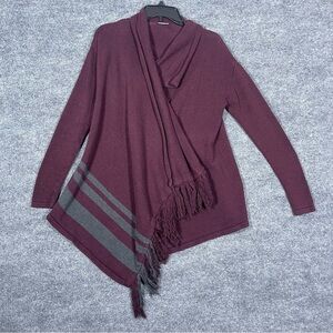 Cabi Women’s XS Purple Gray Stripe Port Fringe‎ Wrap Sweater Cardigan Poncho